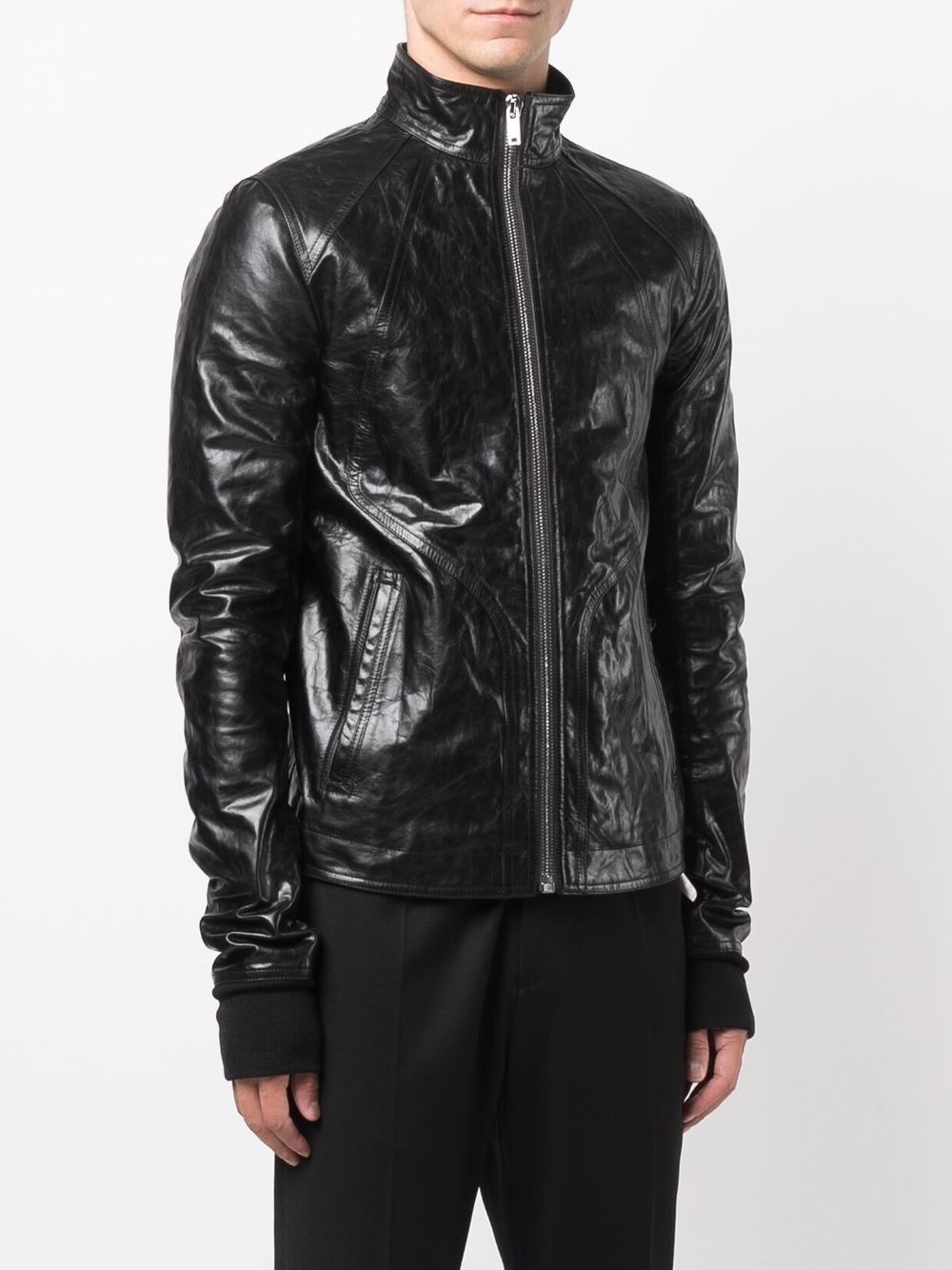 crinkled-effect leather jacket - 3