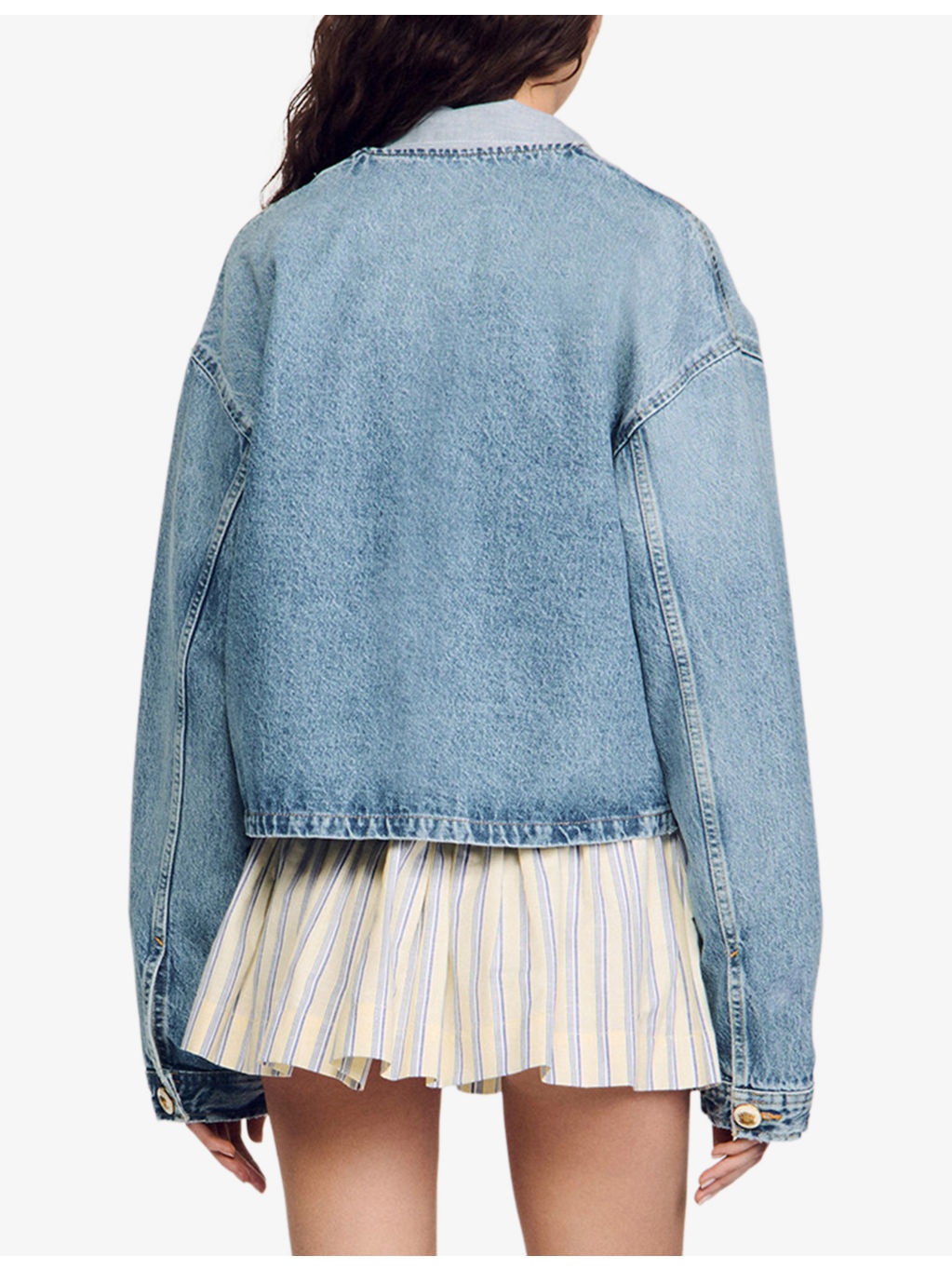 Round-Neck Patch-Pocket Denim Jacket - 4