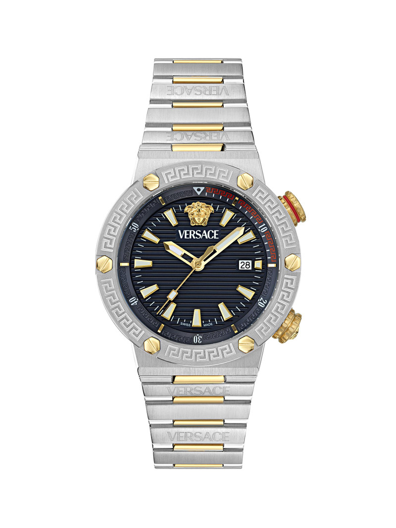 Men's Greca Logo Diver Stainless Steel Bracelet Watch/43MM - Two Tone Black 1