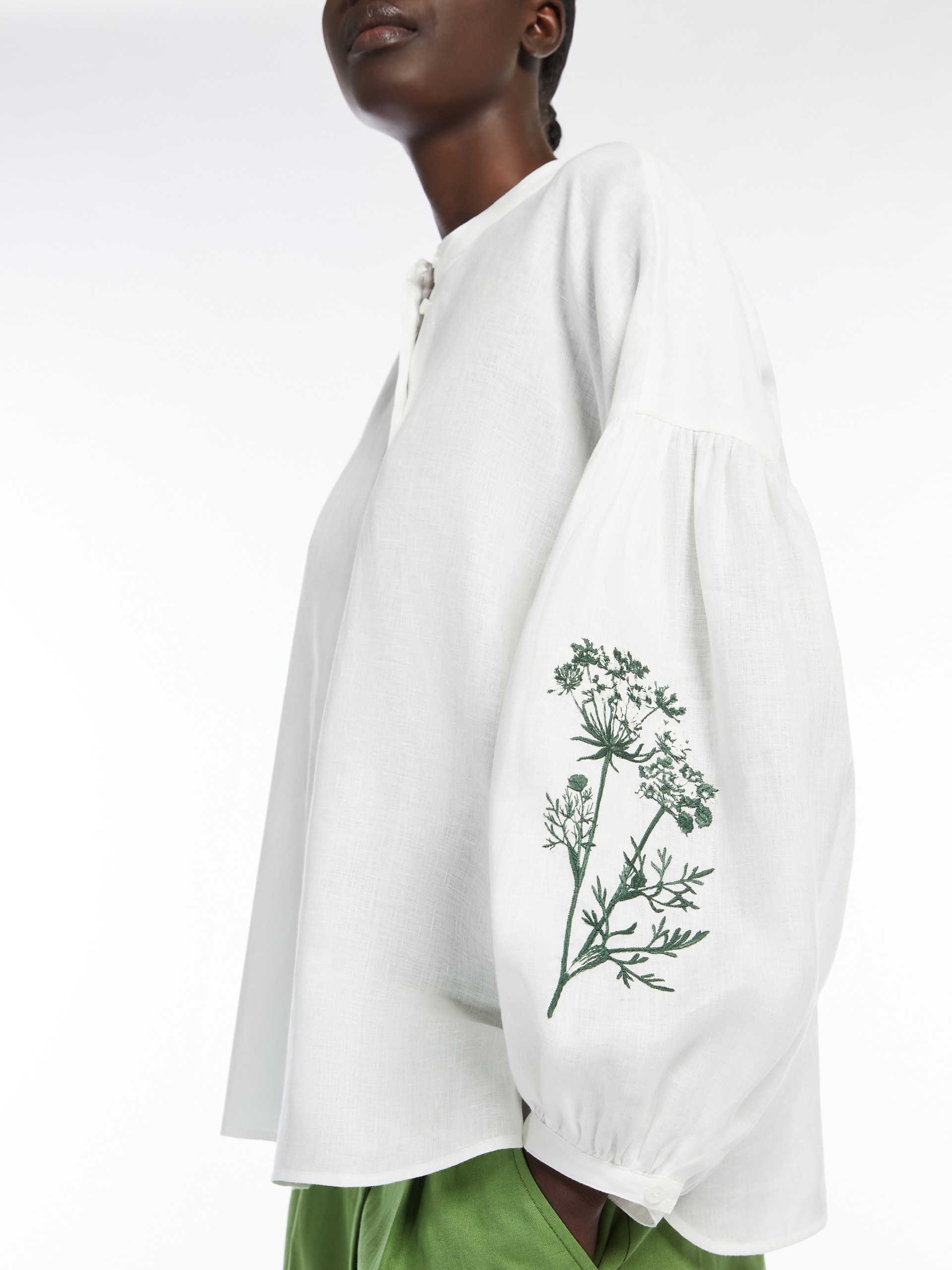 ILEX Linen mandarin collar shirt - 6