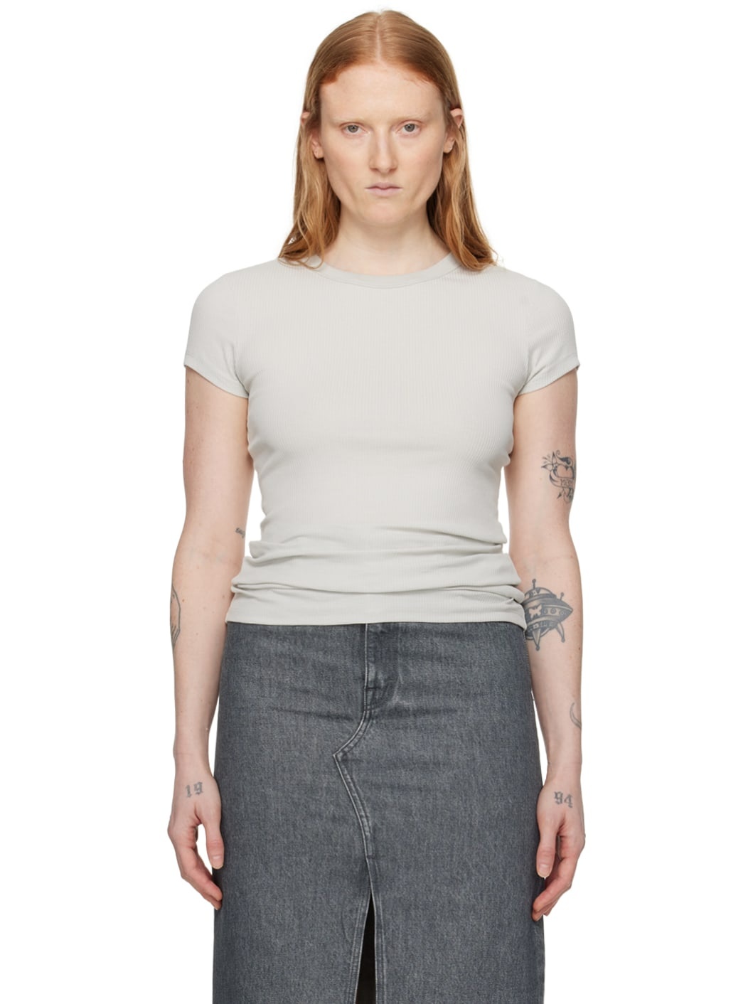 Gray Fine Rib T-Shirt - 1