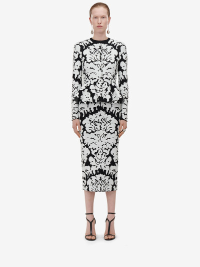 Alexander McQueen Women's Damask Jacquard Pencil Skirt in Black/white outlook