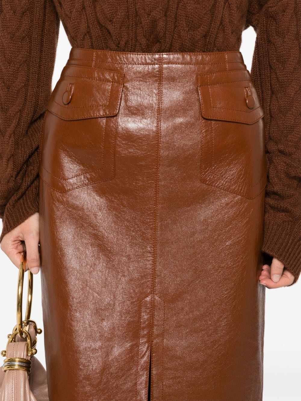 front-slit leather midi skirt - 5