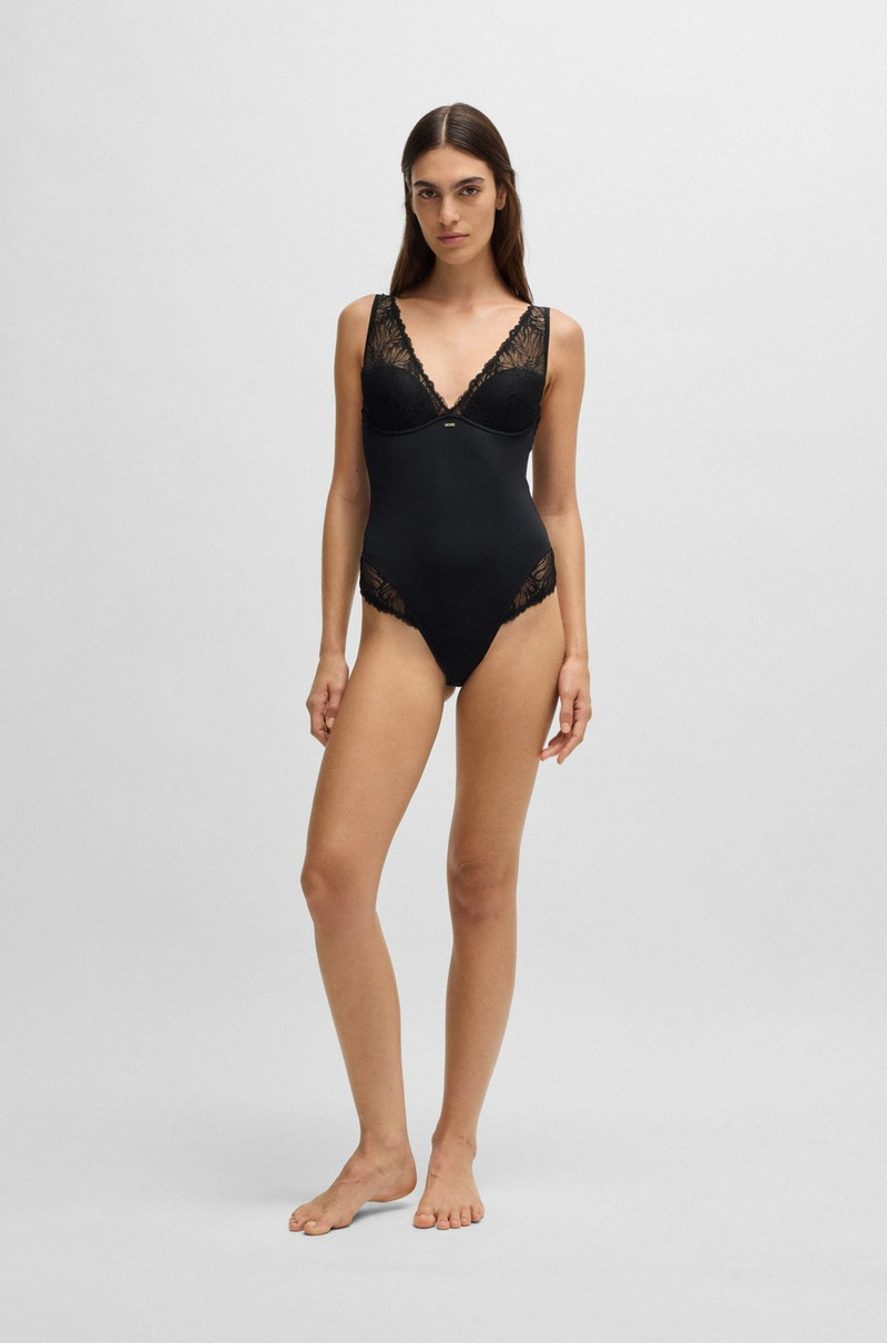 BOSS LACE-TRIM BODYSUIT WITH LOGO DETAIL outlook