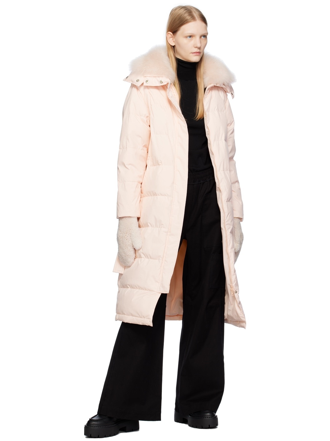 Pink Belted Down Coat - 5
