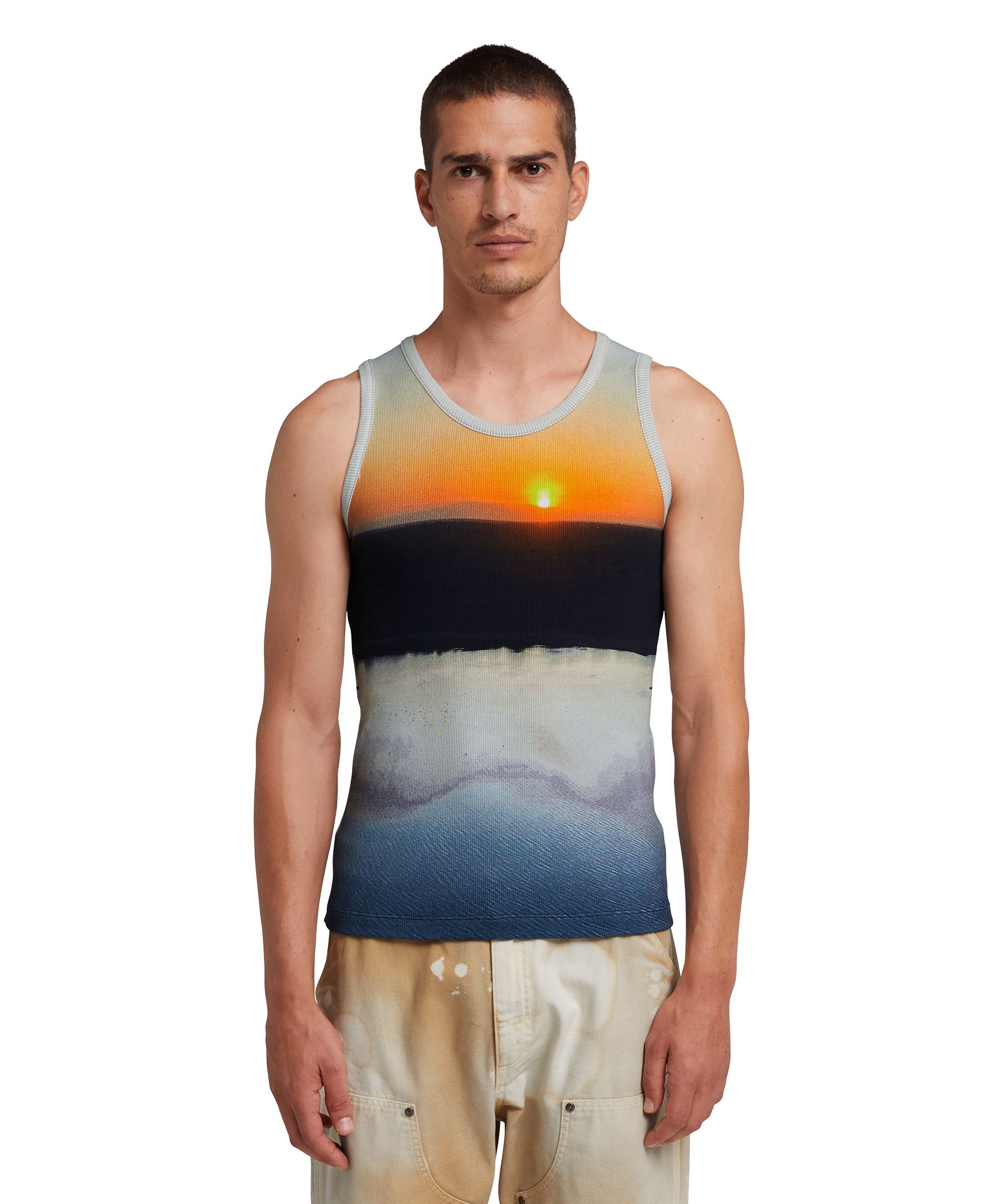 Tank top in ribbed jeresy with "Tanzanian gaze sunset" print - 2