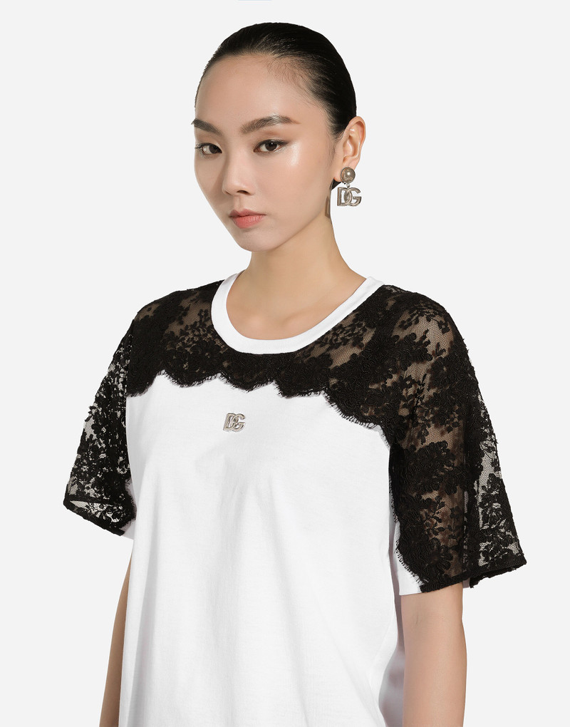 Jersey T-shirt with DG logo and lace inserts 4