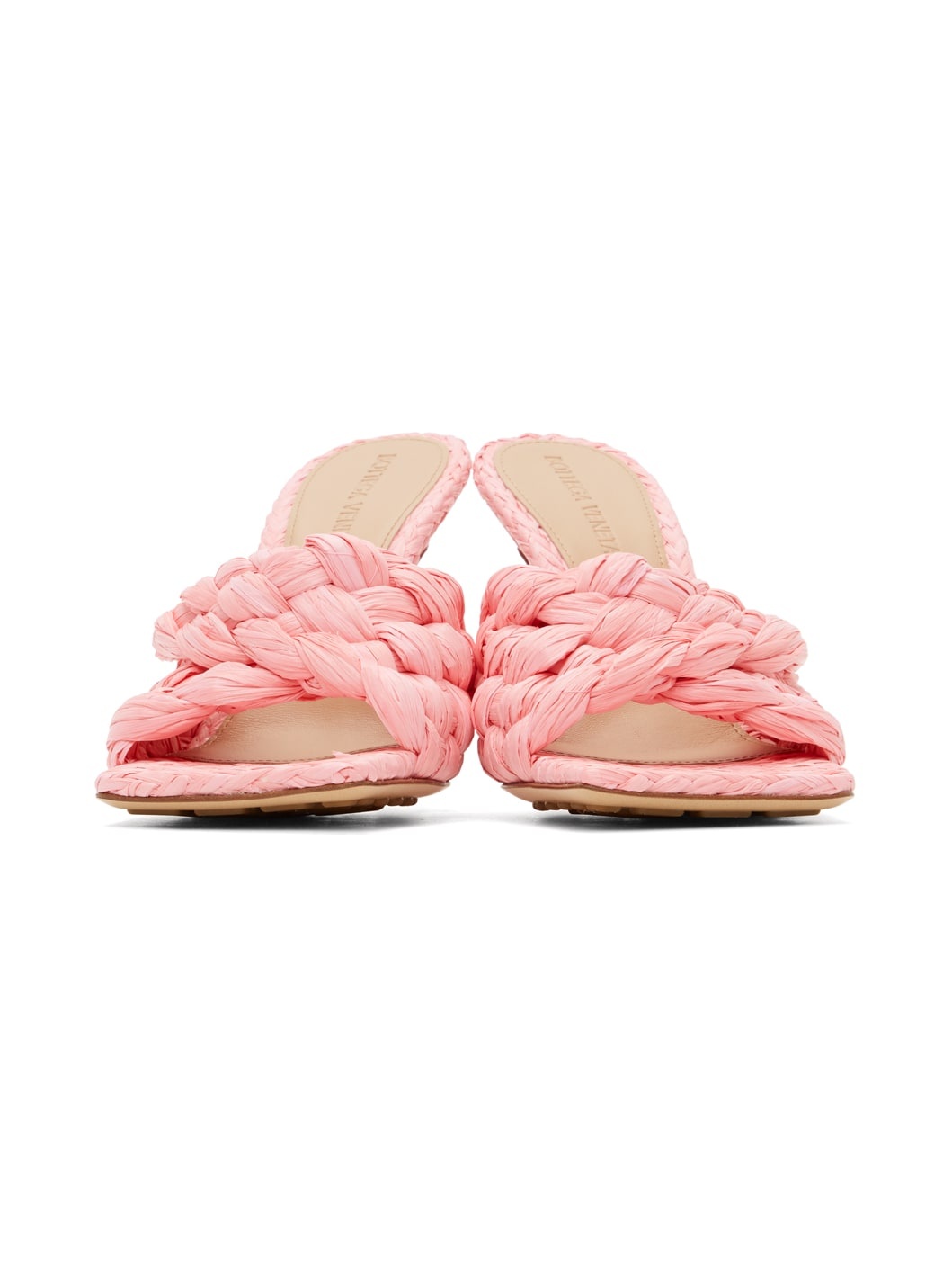 Pink Raffia Stretch Heeled Mules - 2