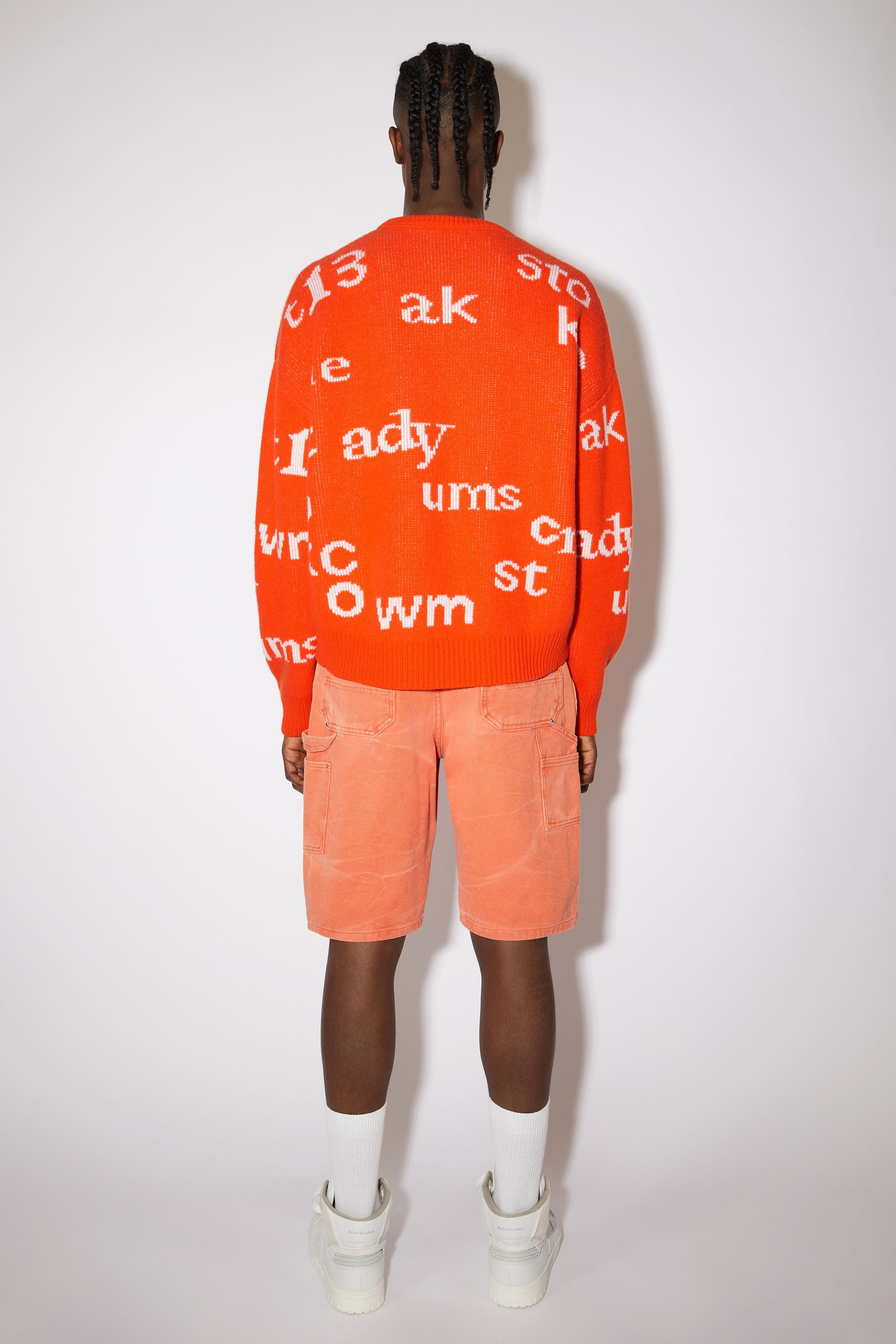 Crew neck sweater - Mandarin Orange/White - 3