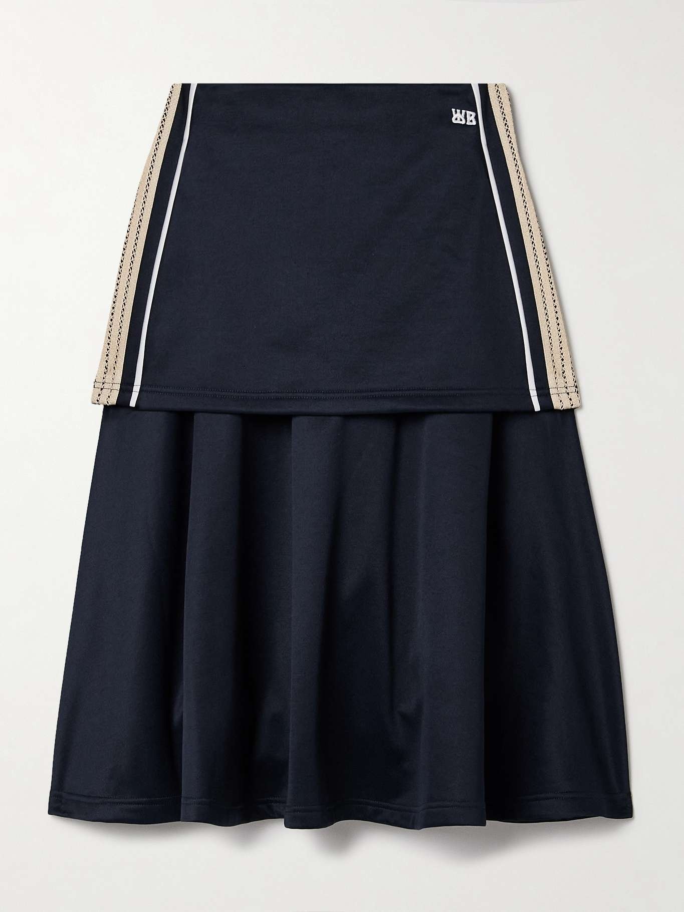 Mantra layered crochet-trimmed stretch-jersey midi skirt - 1