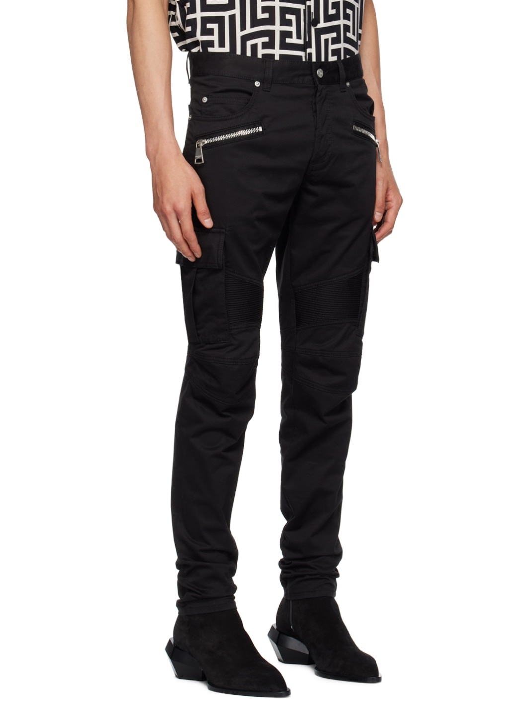 Black Paneled Cargo Pants - 2
