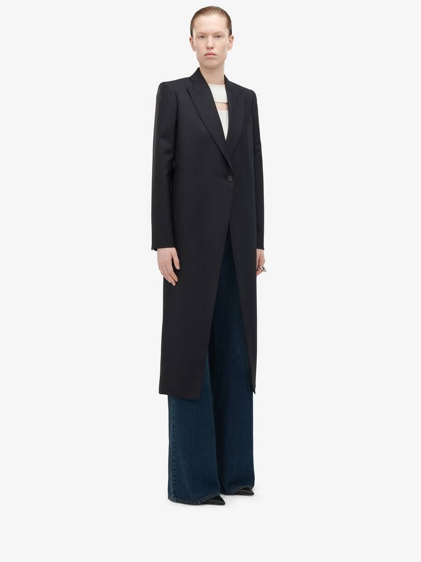 Women's Pinstripe Cutaway Coat in Navy - 3