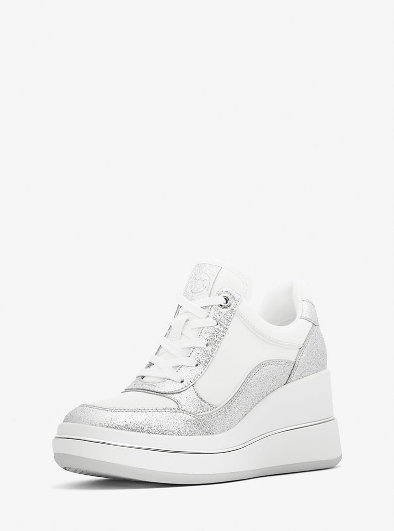 Emmy Glitter Embellished Leather Wedge Trainer 2