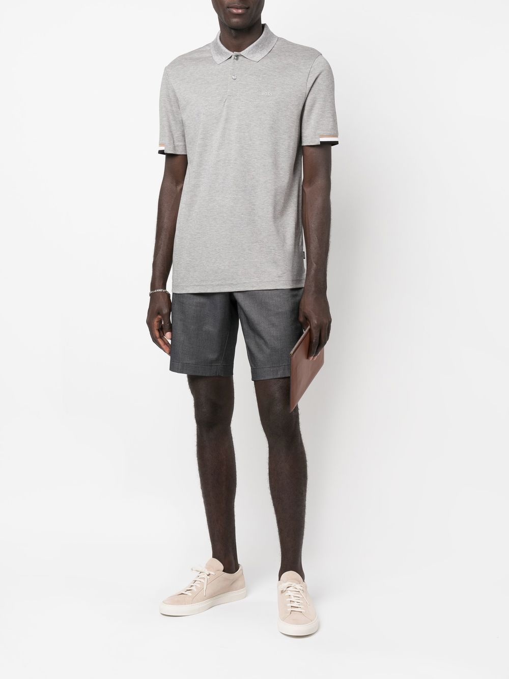 stripe-collar short sleeved polo shirt - 2