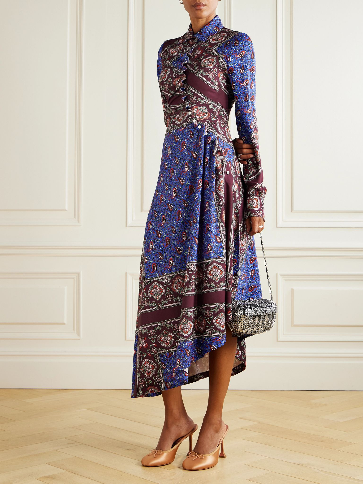Asymmetric paisley-print stretch-jersey midi dress Multi - 2