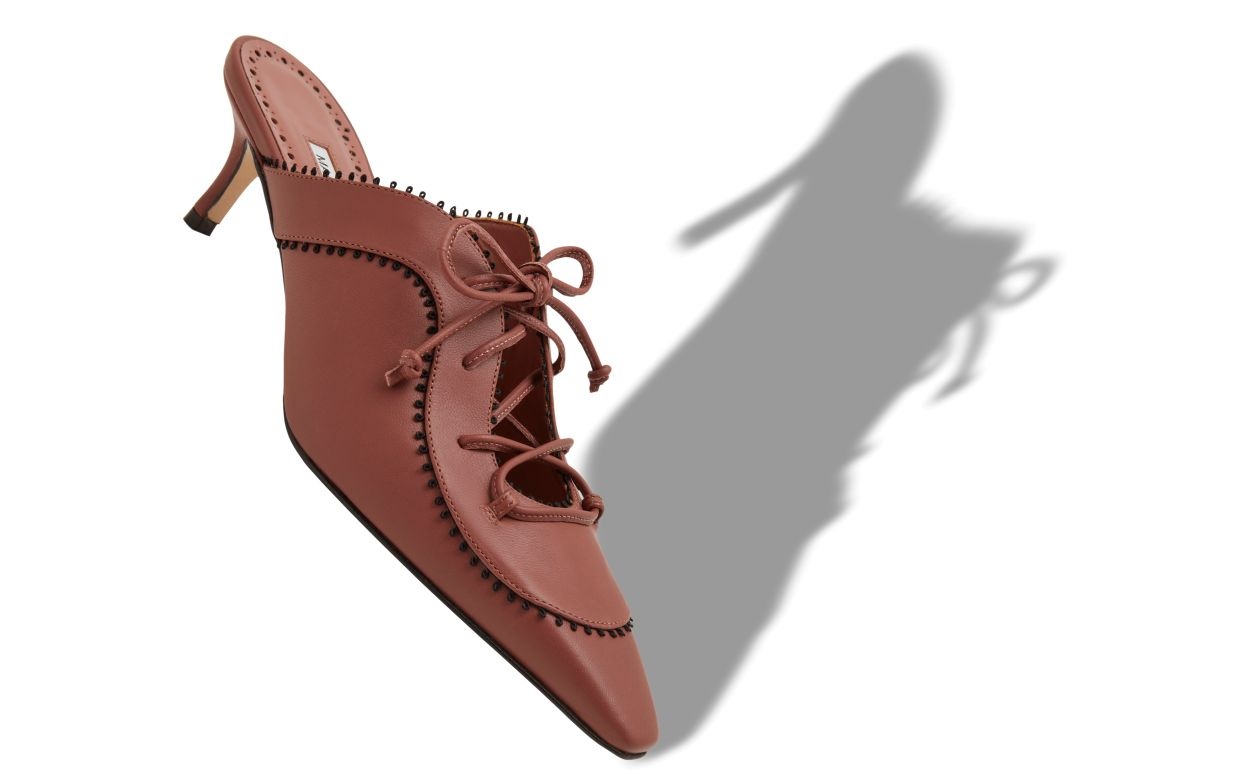 Manolo Blahnik ブラウン 37 Manolo Blahnik Brown Nappa Leather Lace-Up Mules | REVERSIBLE
