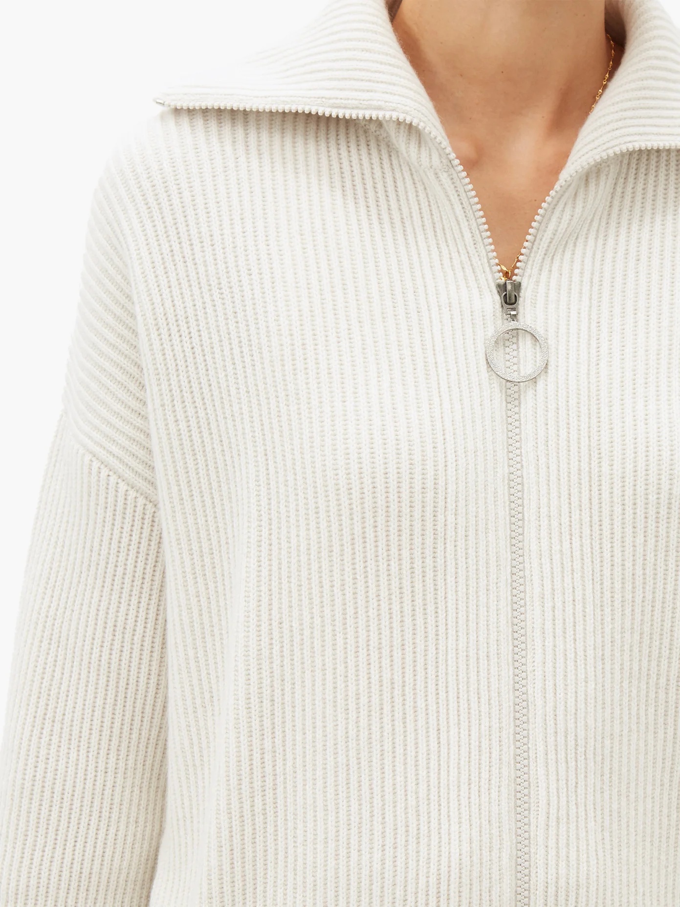 Zipped ribbed cashmere cardigan - 3