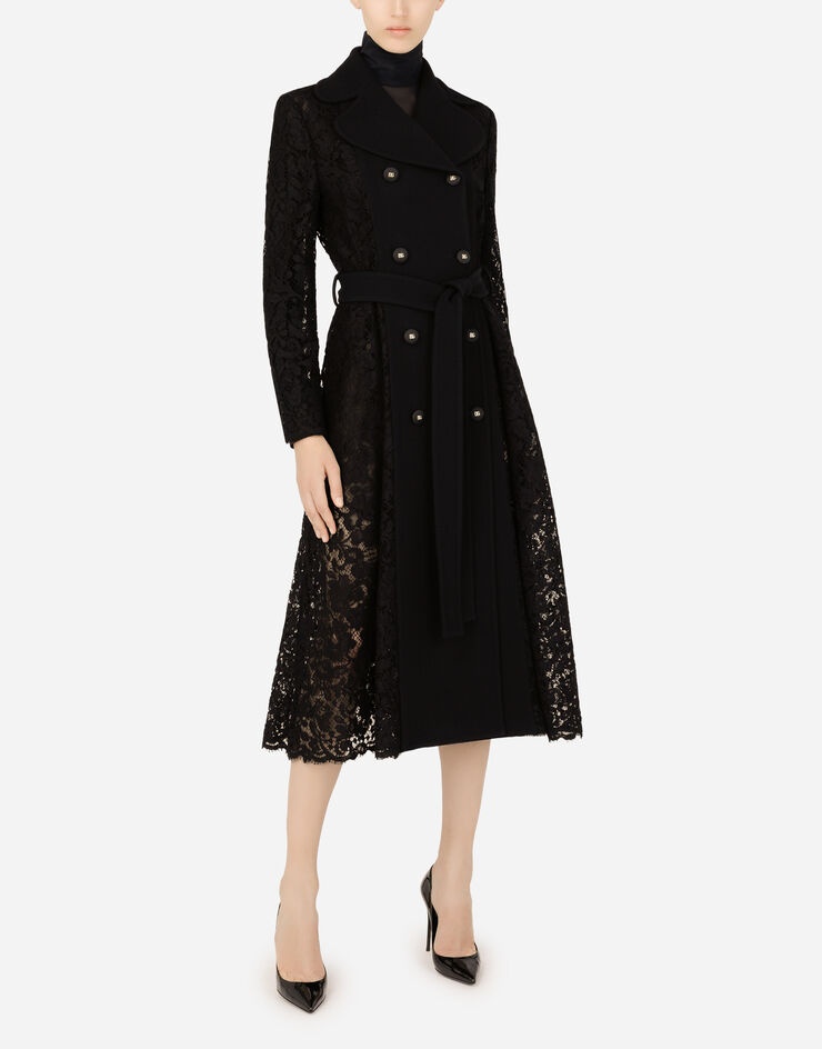 Cordonetto lace and crepe coat with belt - 4