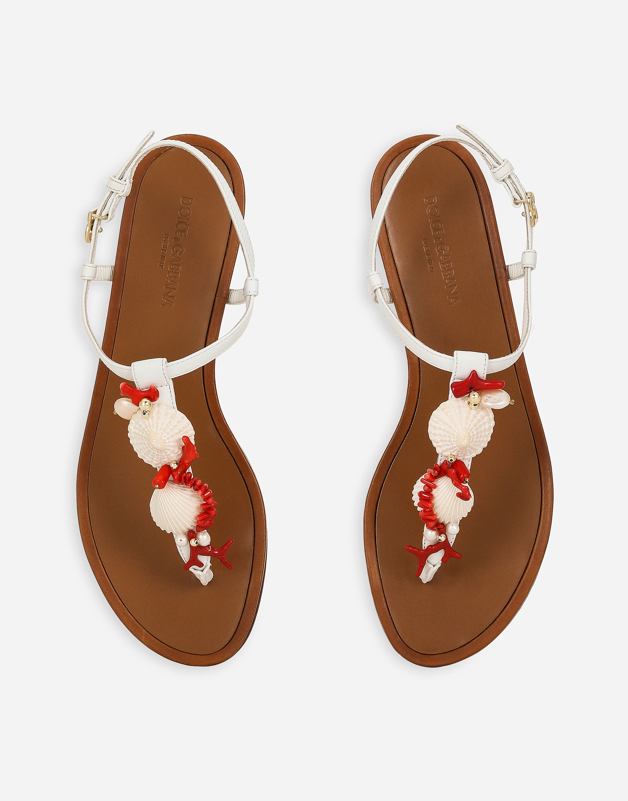 Nappa leather thong sandals with coral embroidery - 4