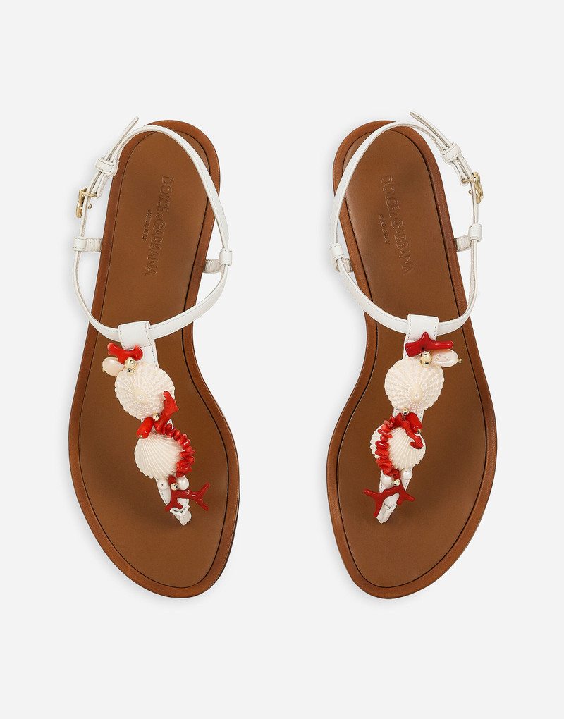 Nappa leather thong sandals with coral embroidery 4