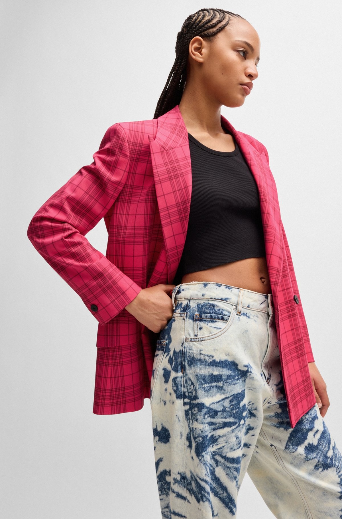 SLIM-FIT JACKET IN CHECKED STRETCH MATERIAL - 6