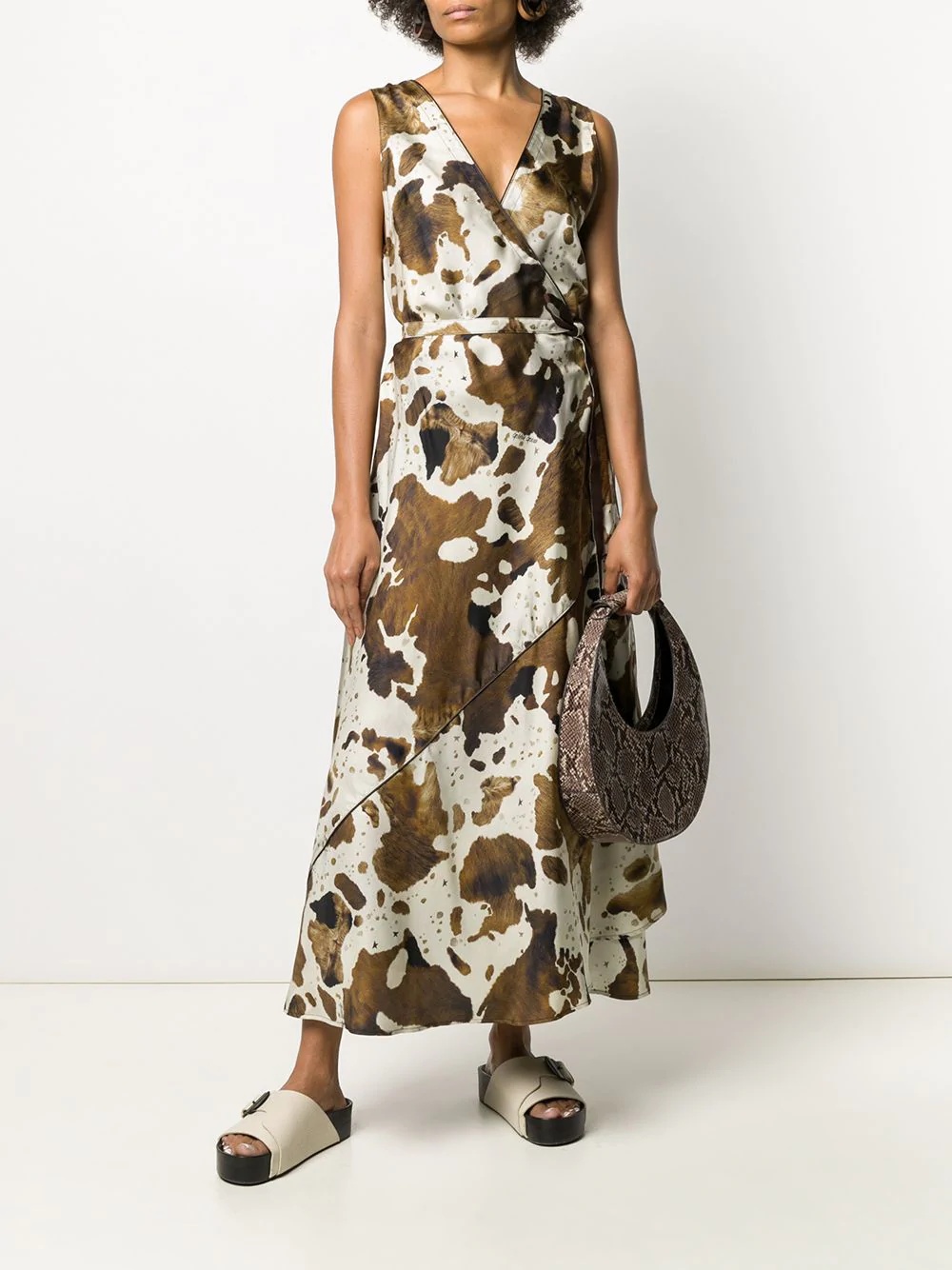 cow hide-print sleeveless wrap dress - 2