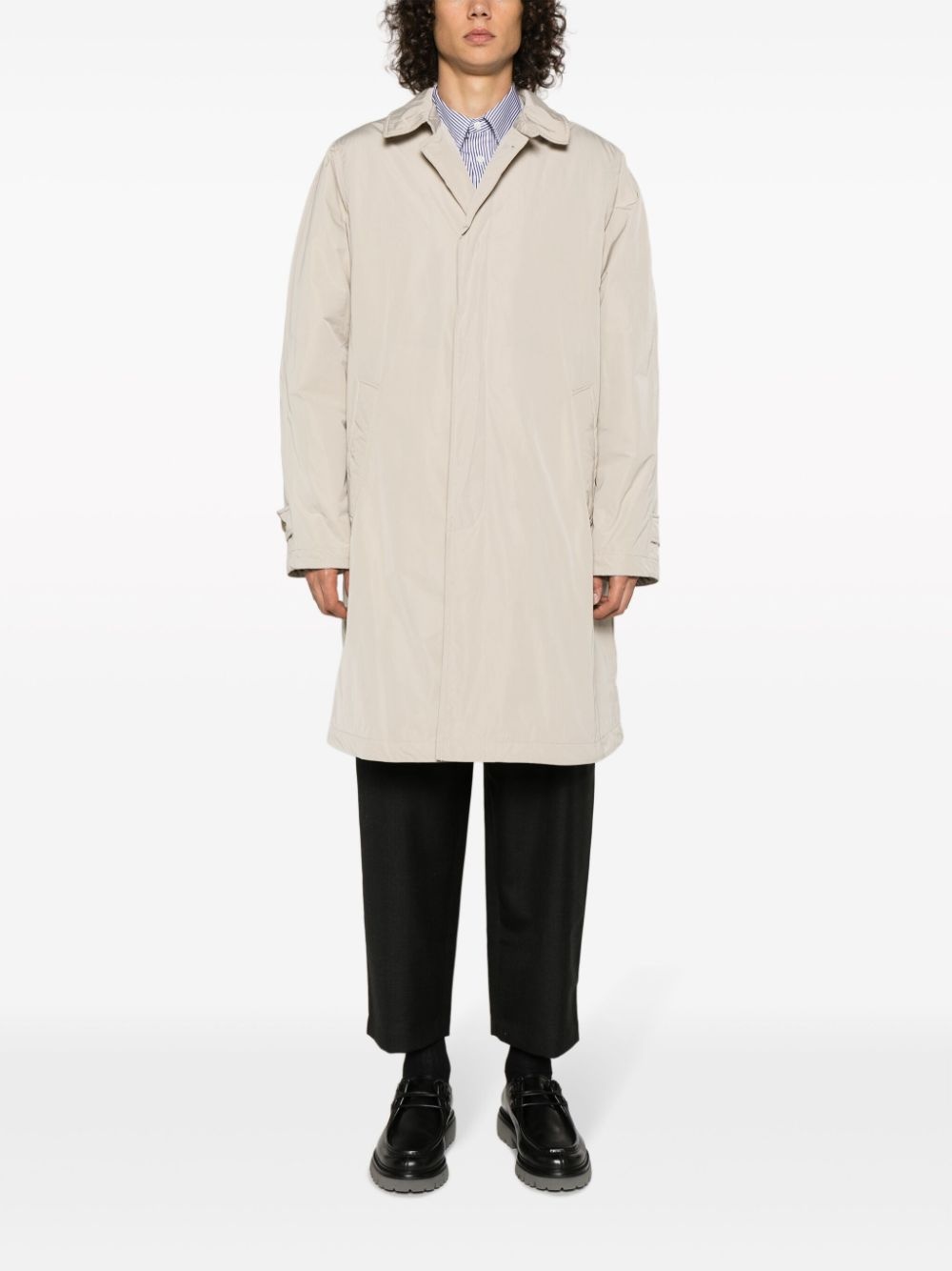 classic-collar concealed-fastening coat - 2