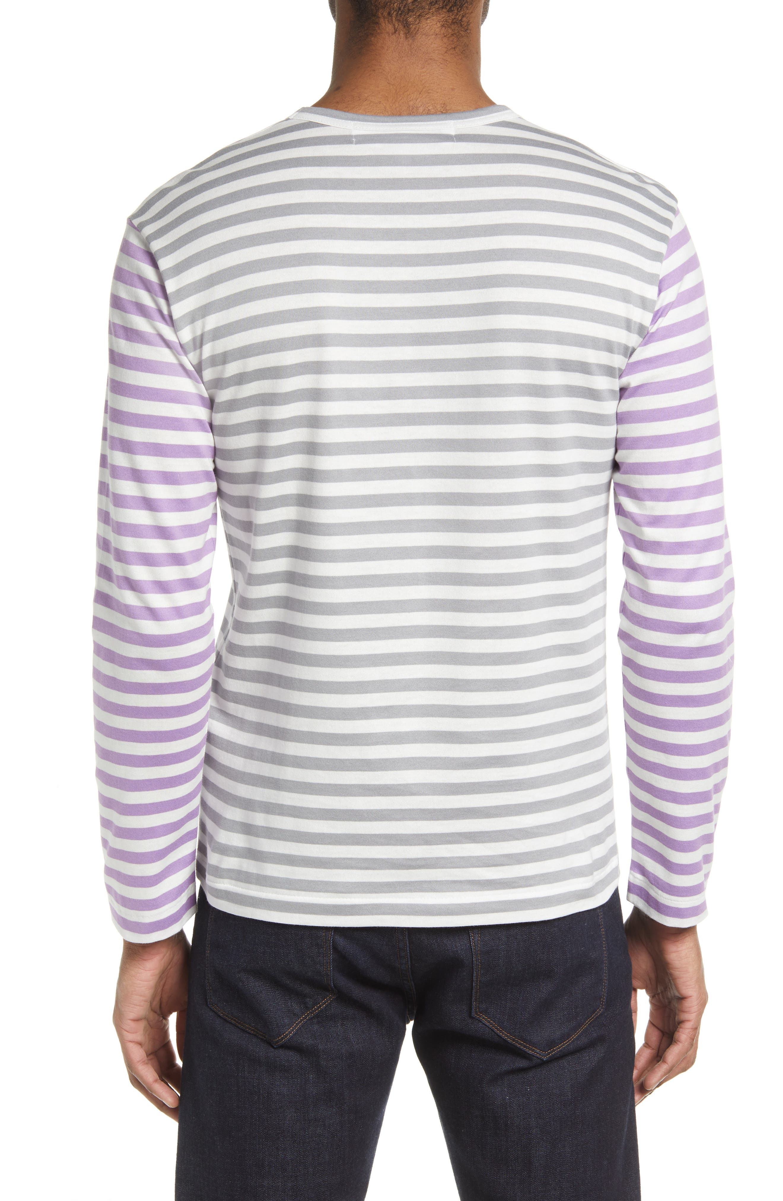 Comme des Garçons PLAY Small Heart Stripe Colorblock Long Sleeve T-Shirt in Grey/Purple at Nordstrom - 2