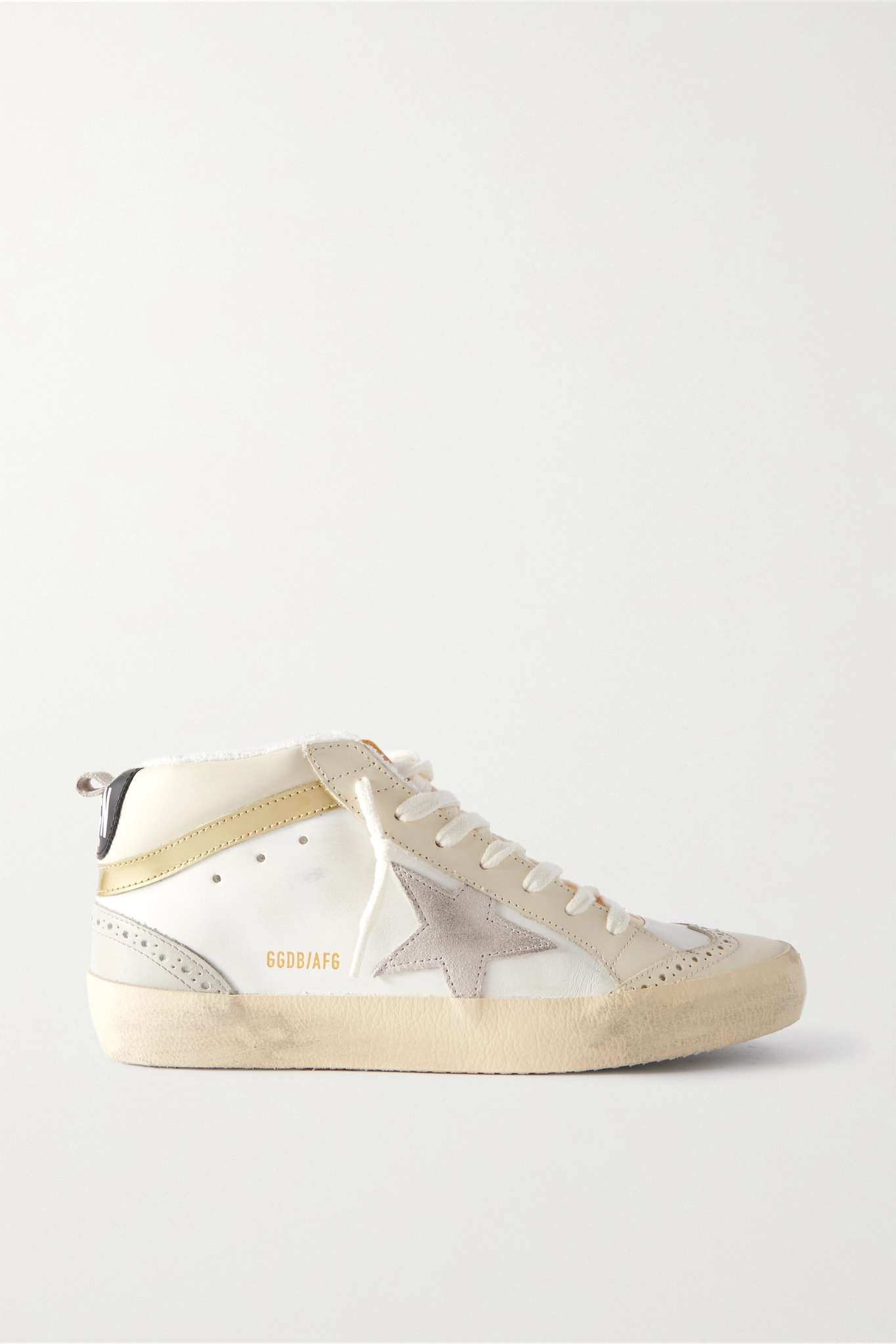 Mid Star distressed suede-trimmed leather sneakers - 1