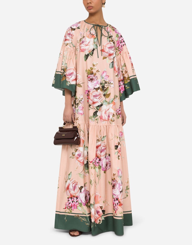 Rose-print poplin caftan - 6