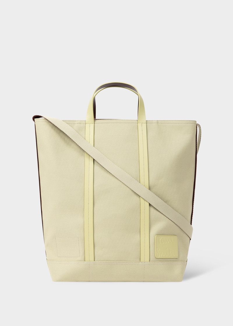 Beige Canvas Reversible Tote Bag With Shoulder Strap 1