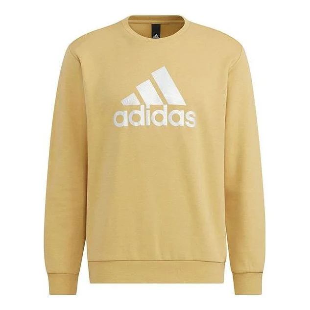 Men's adidas Brand Large Logo Printing Round Neck Long Sleeves Khaki HM2962 - 1