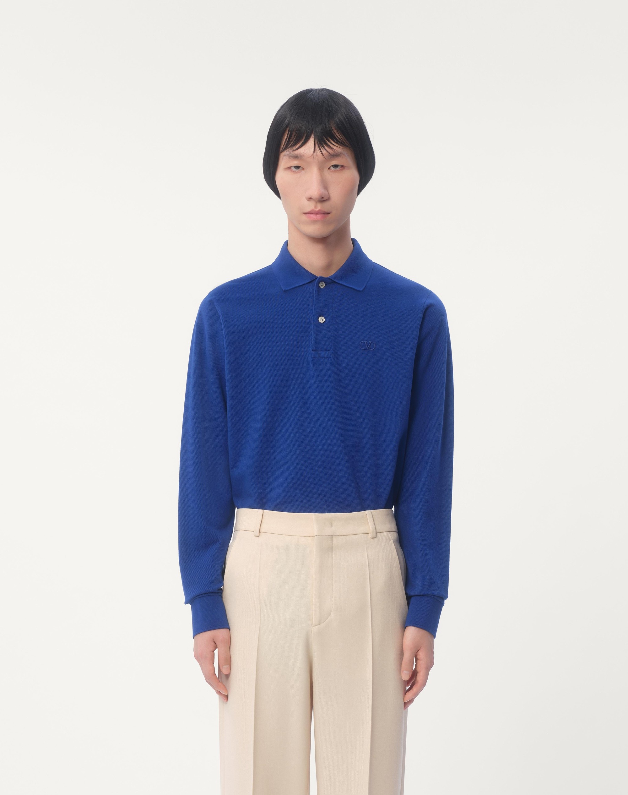 LONG-SLEEVED COTTON PIQUÉ POLO SHIRT WITH VLOGO EMBROIDERY - 5