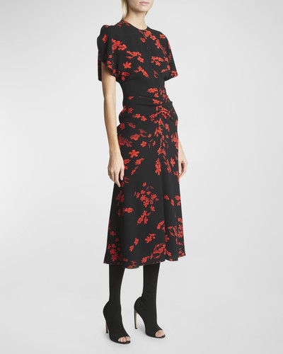 Victoria Beckham Gathered Waist Floral Print Midi Dress outlook