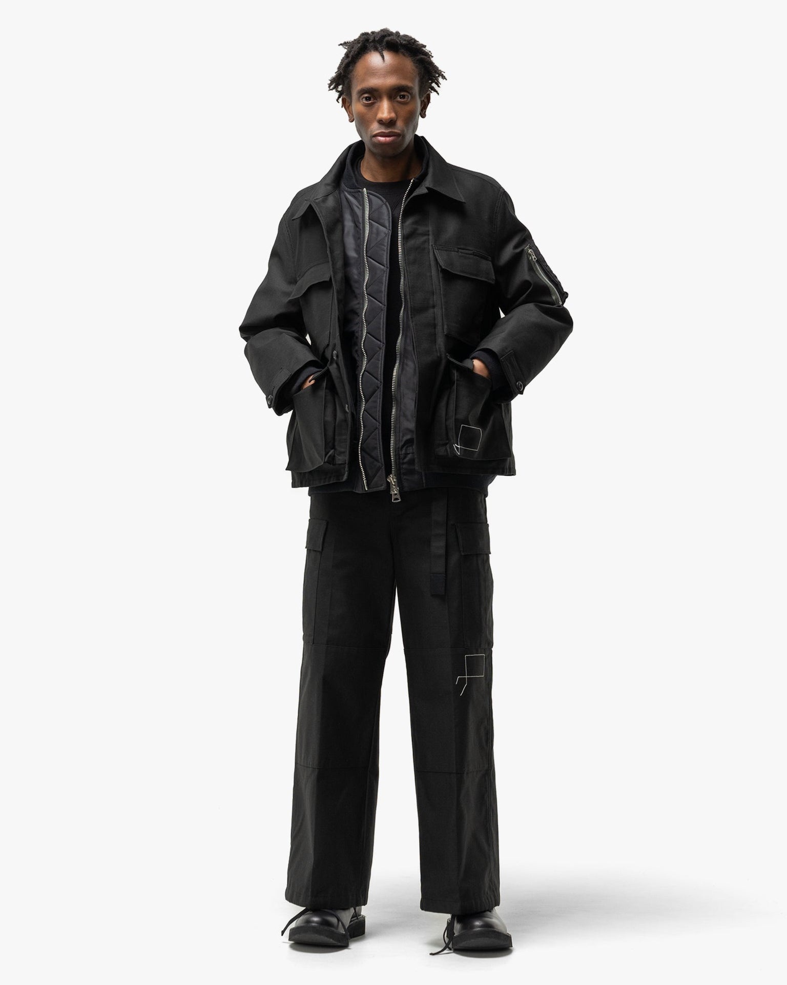 パンツ WTAPS x sacai Cotton Back Satin Pants sacai: Black WTAPS Edition Cotton Back Satin Cargo Pants