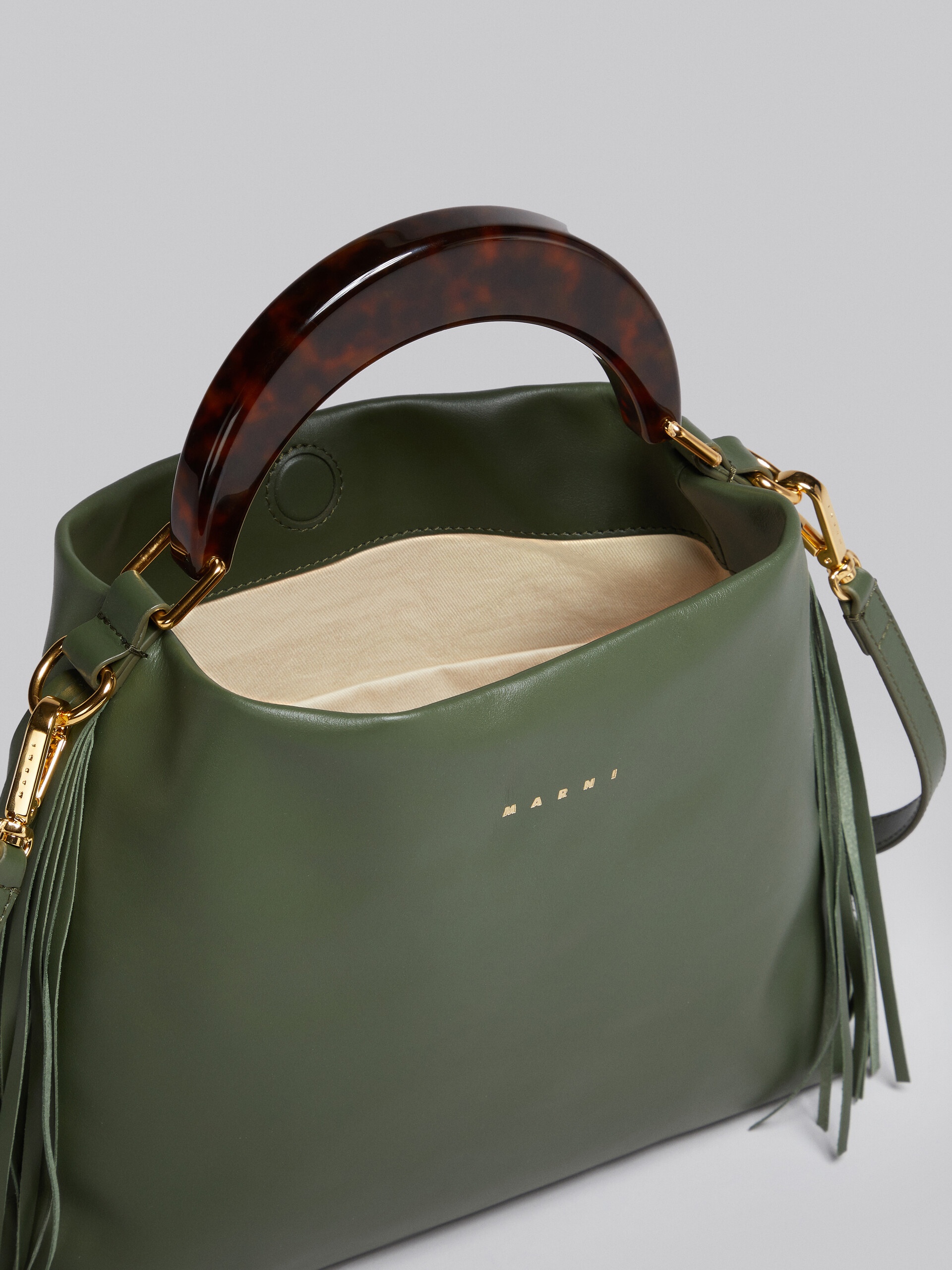 VENICE SMALL BAG IN GREEN LEATHER WITH FRINGES - 3