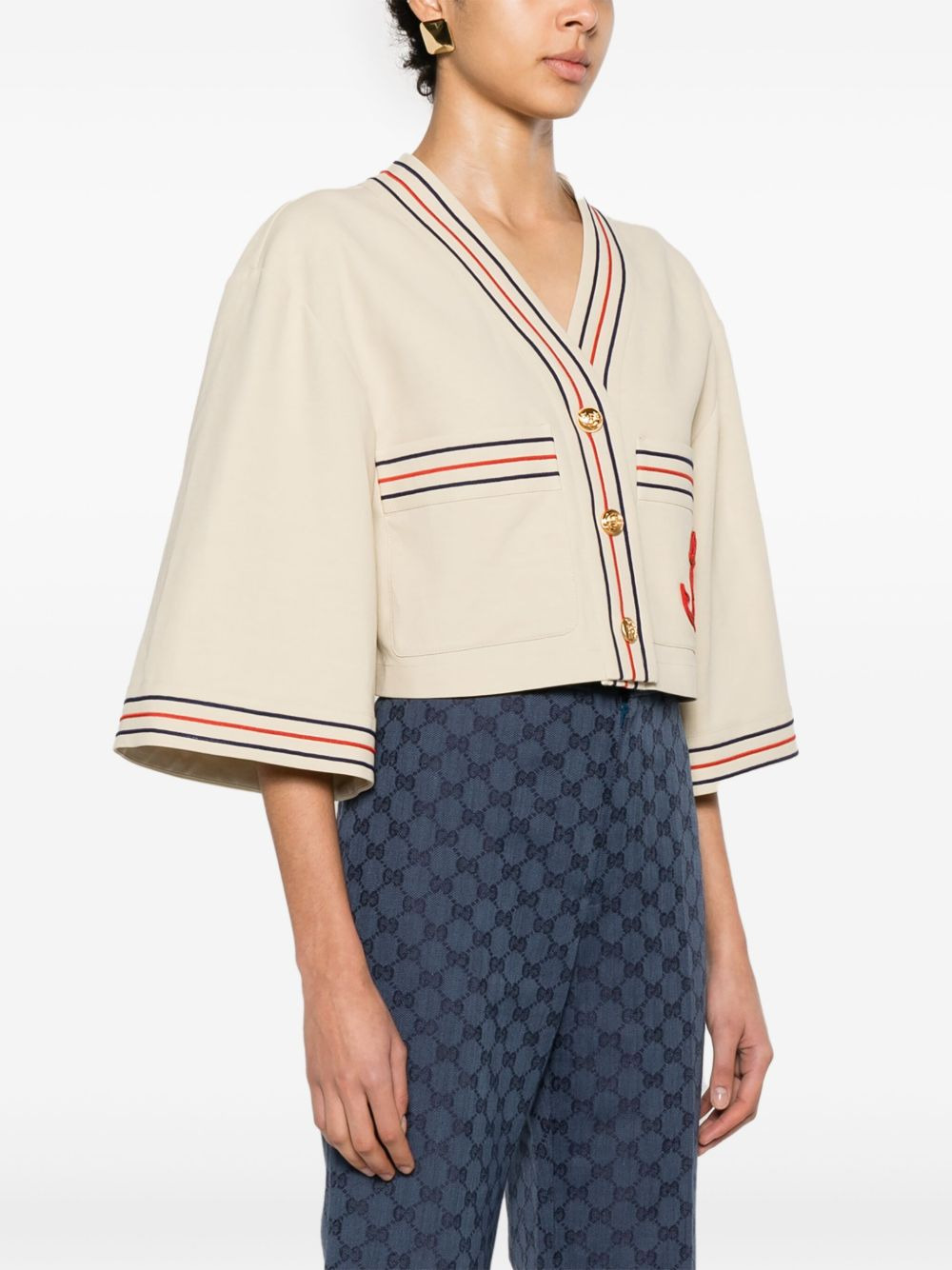 Anchor-appliqué cropped cardigan - 3