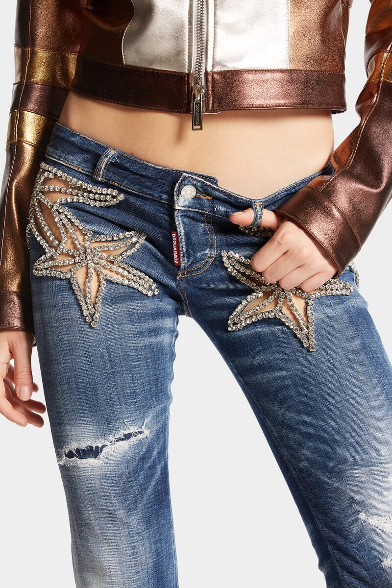 DARK RIPPED WASH STARRY NIGHT LOW WAIST FLARE JEAN - 5