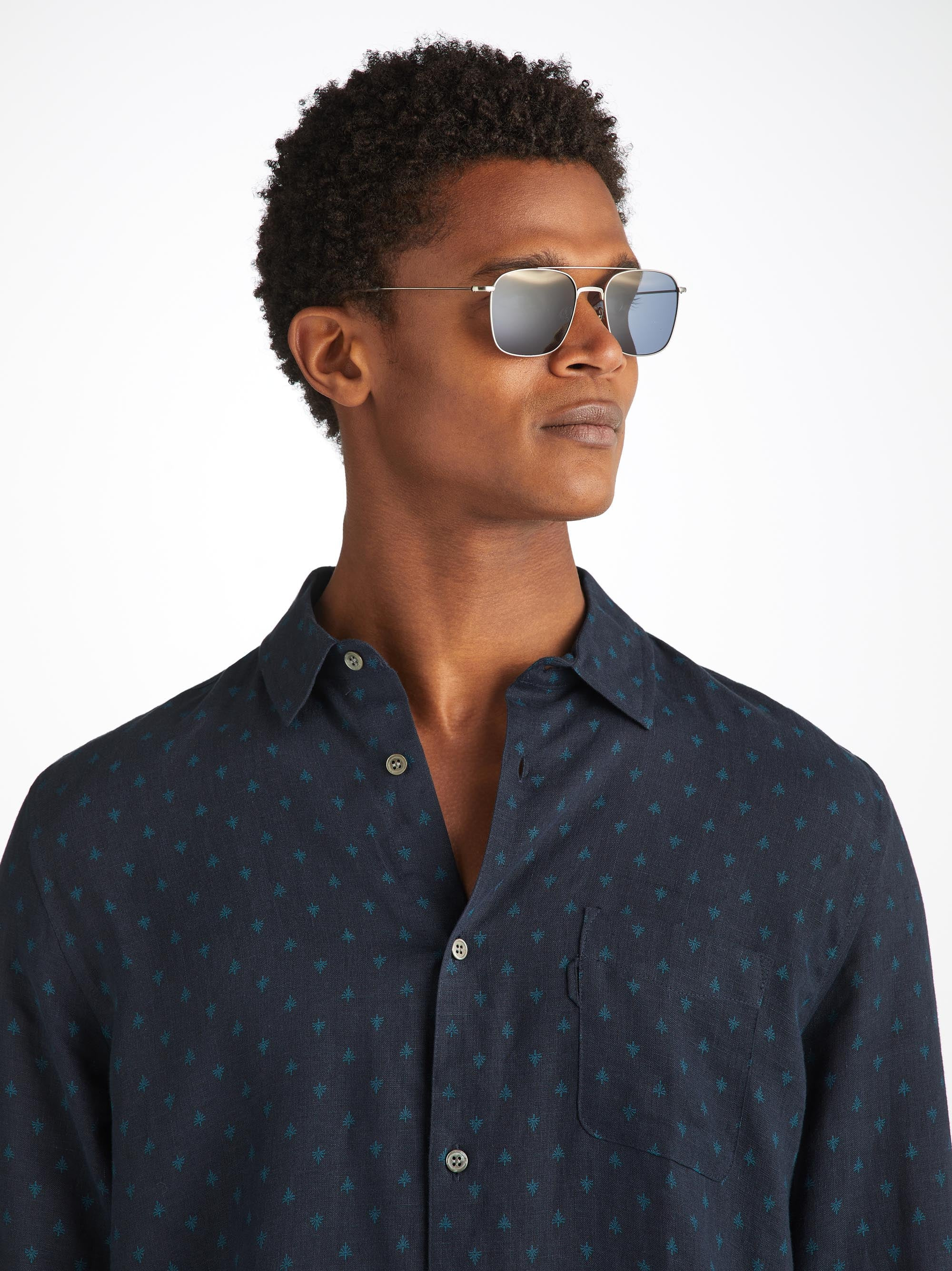 Men's Shirt Milan 25 Linen Navy - 5