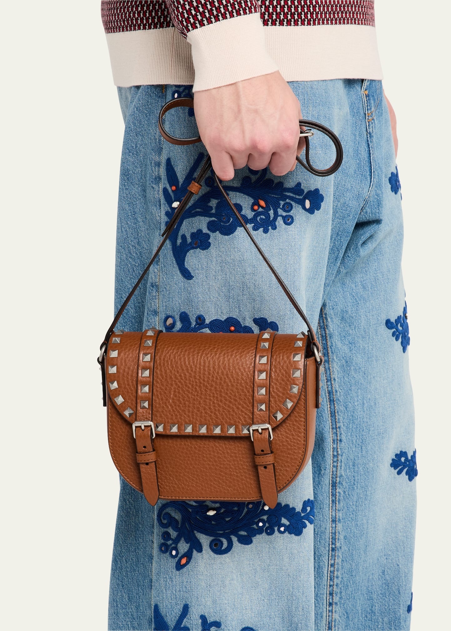 Men's Rockstud Small Leather Messenger Bag - 2