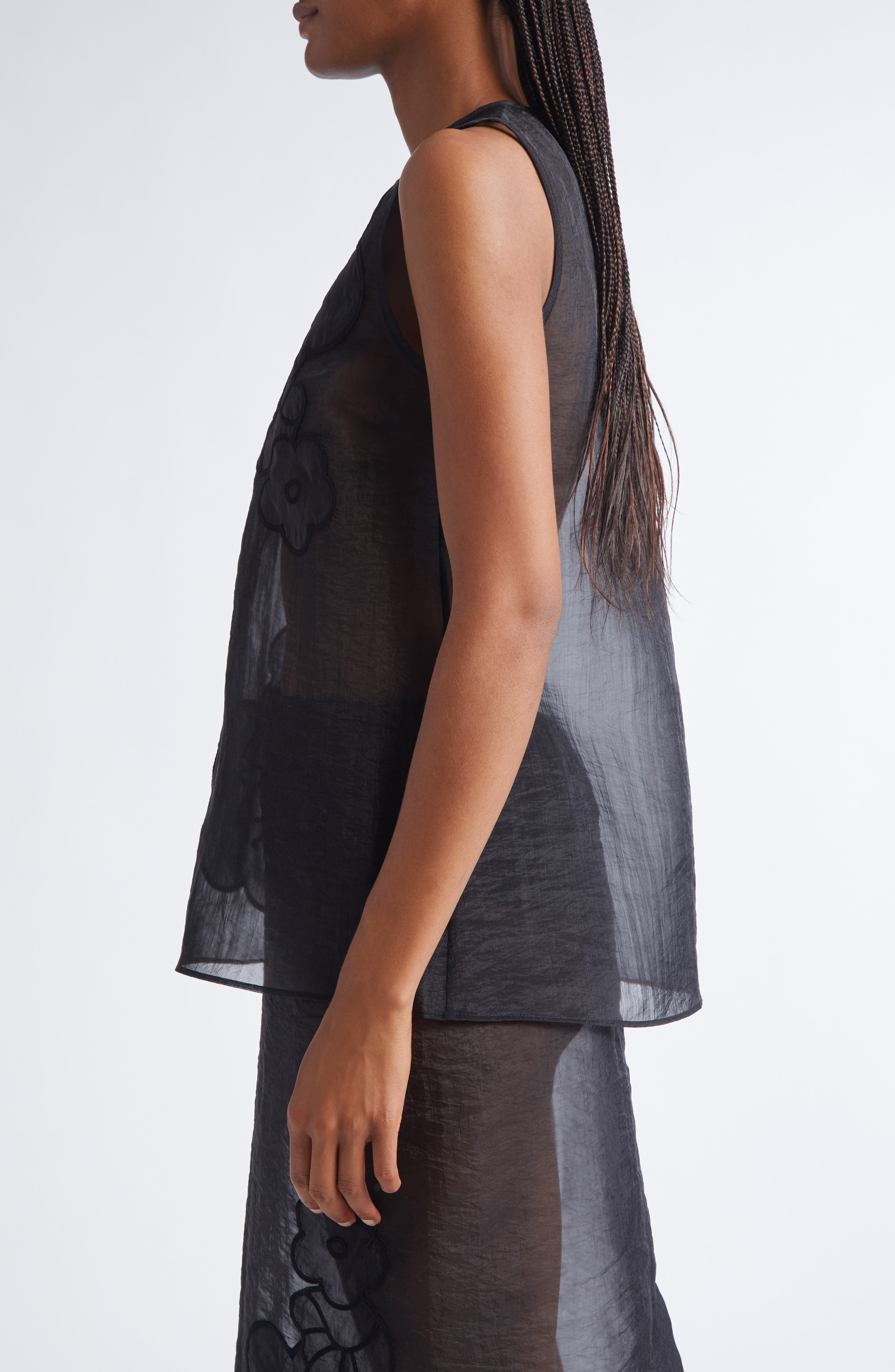 Cecilie Bahnsen Alba Liquid Myrtia Sheer Organza Tank in Black at Nordstrom - 4