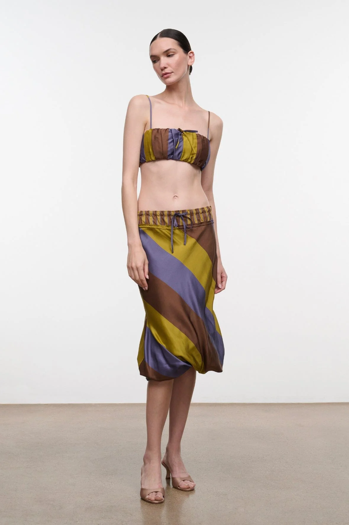 STAUD ODETTE SILK SKIRT SIENNA STRIPE CIGAR STRIPE - 1