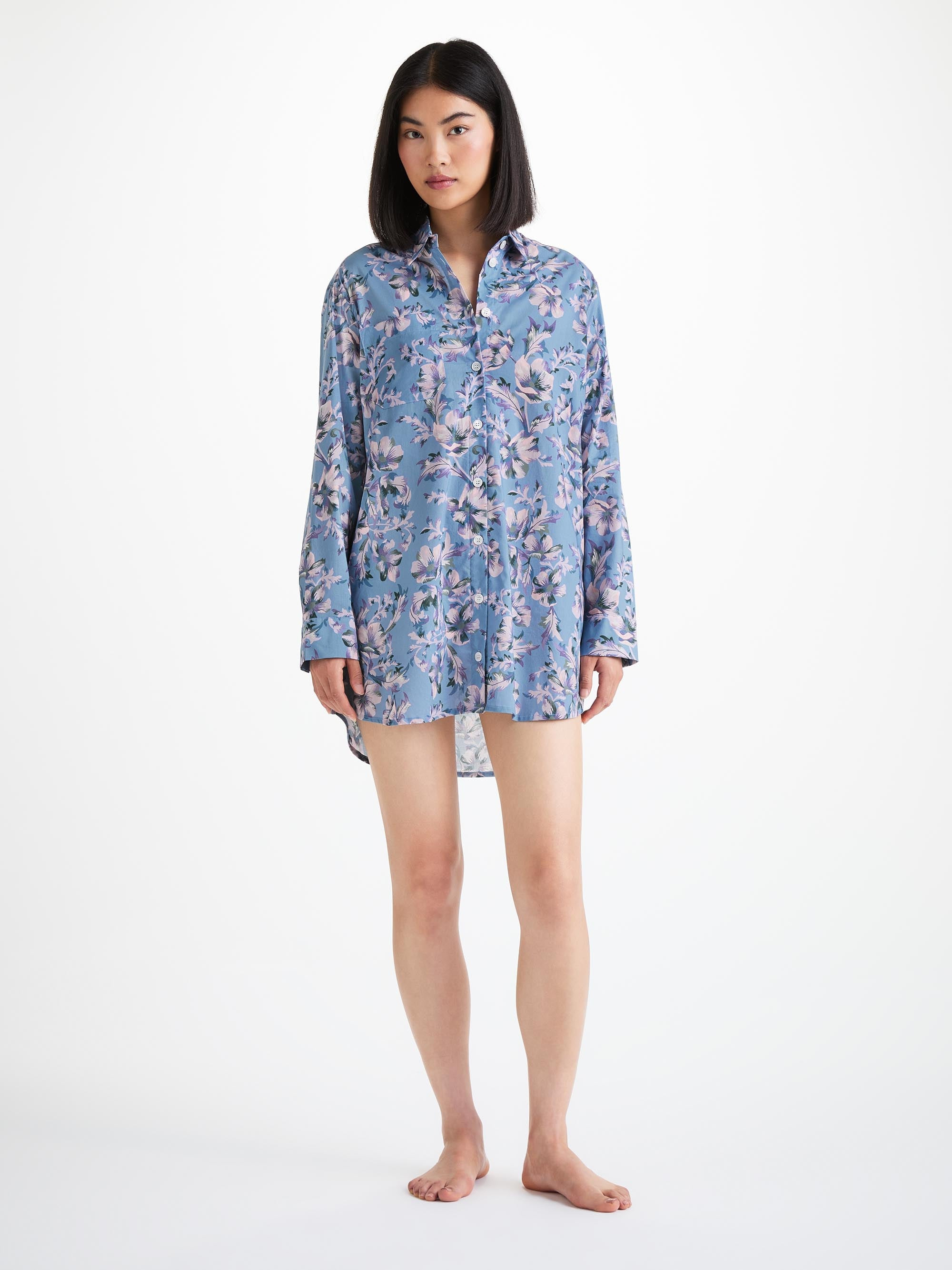 Women's Nightshirt Cotton Batiste Blue Wildflower Print - 2