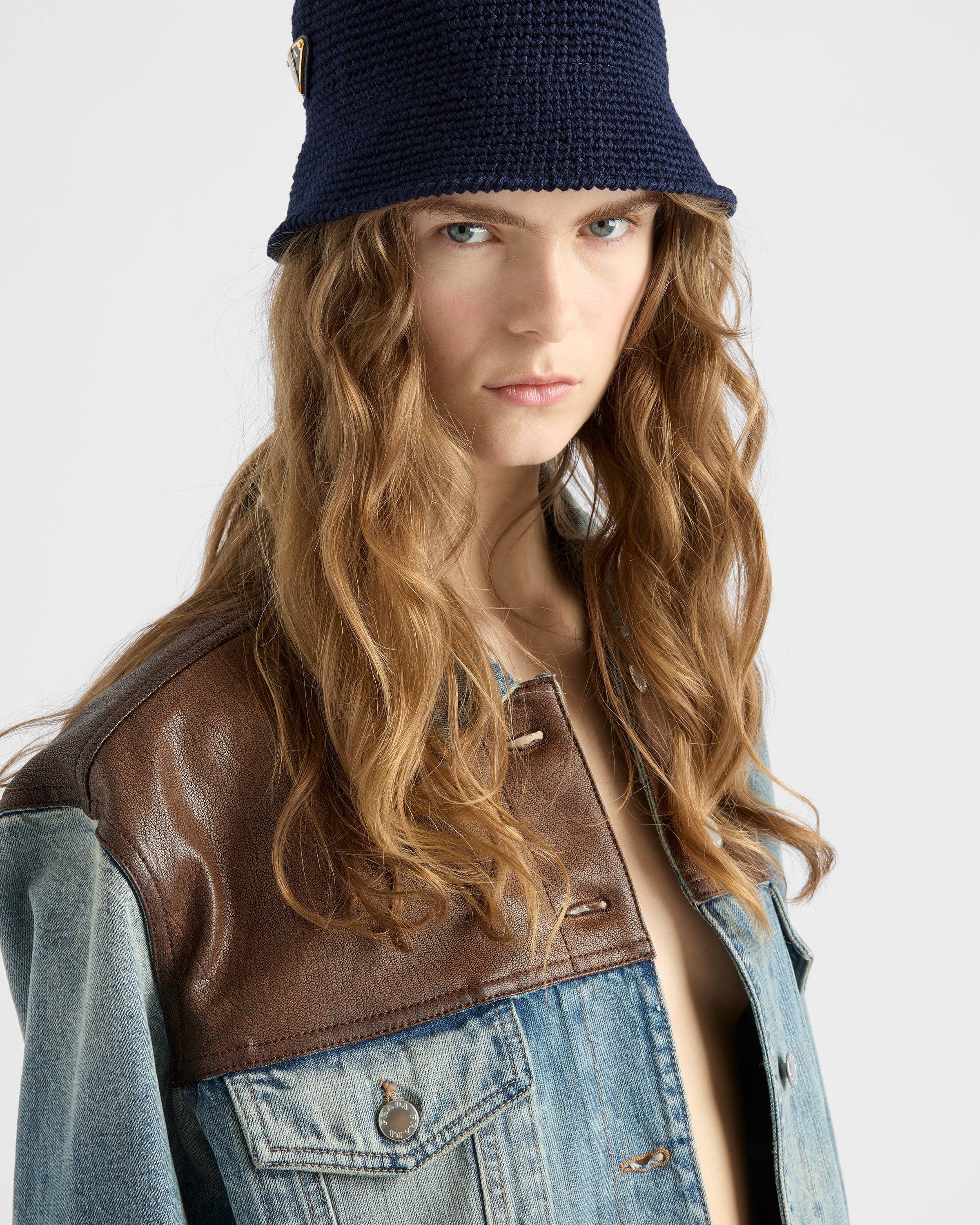 Denim and leather blouson jacket - 3