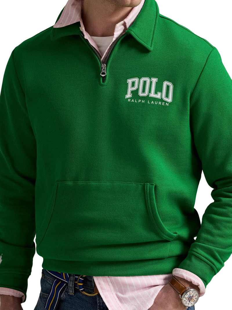 Men's Logo Cotton-Blend Fleece Polo Sweatshirt - Cruise Green 5