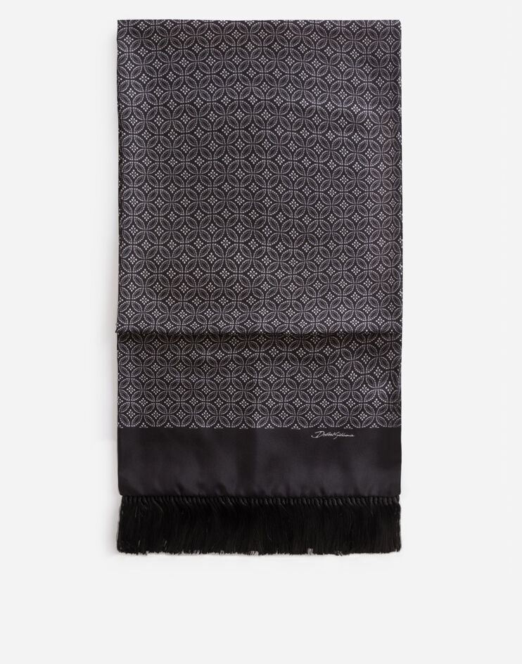 Silk jacquard scarf with fringing 1
