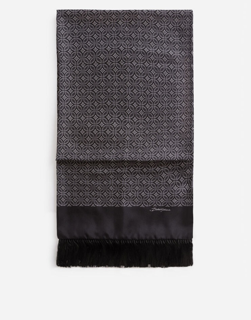 Silk jacquard scarf with fringing 1