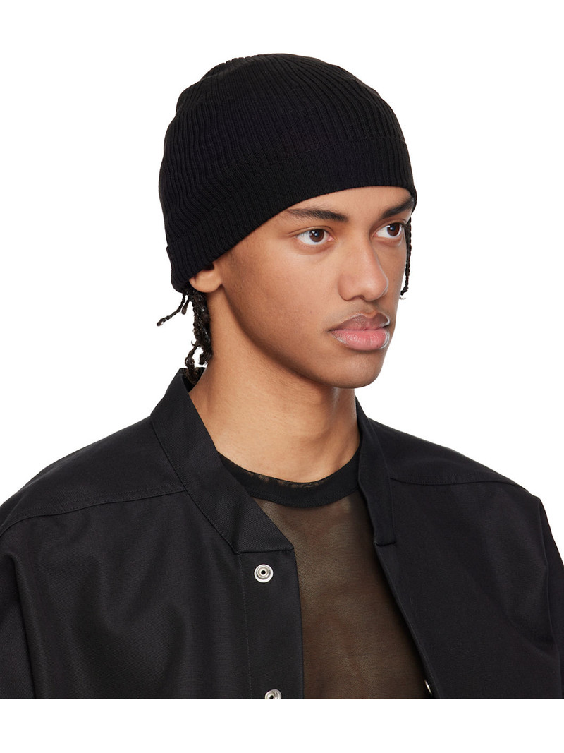 Rick Owens Black Temple Ribbed Beanie outlook