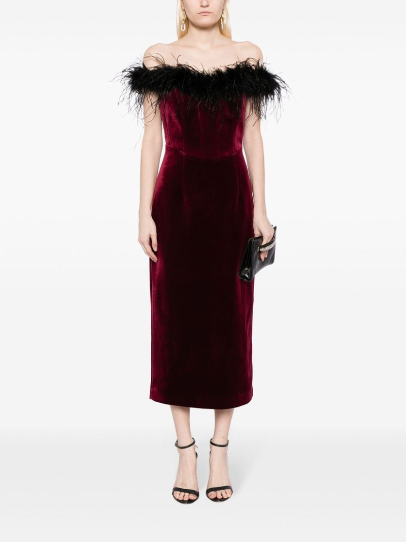 REBECCA VALLANCE Vanessa feather-trimmed midi dress outlook