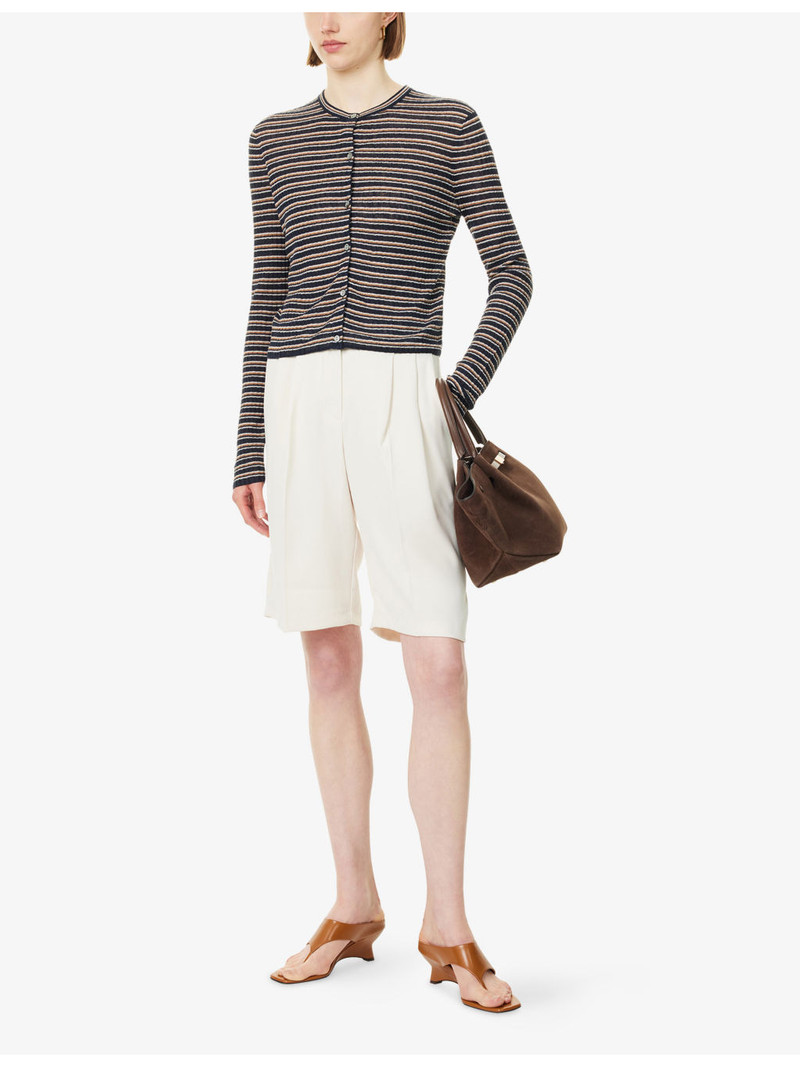 Theory Crop Rib-Knit Linen-Blend Cardigan outlook